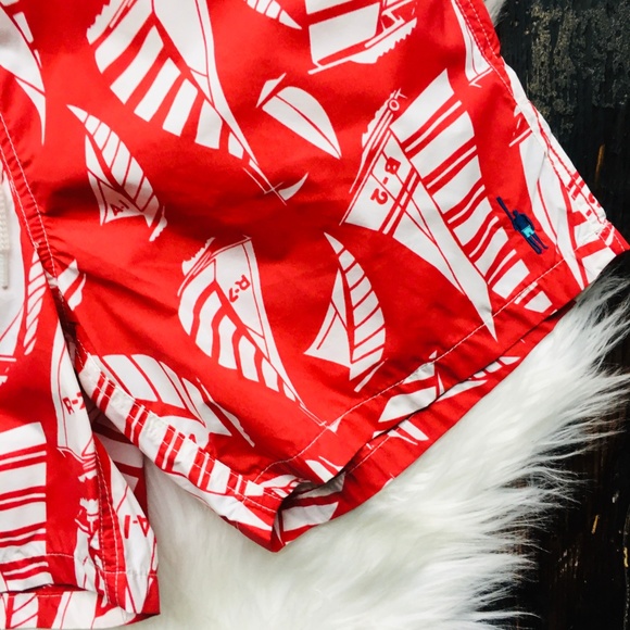 J. CREW Always Swim Trunks Sailing Red Print NEW - Picture 3 of 8